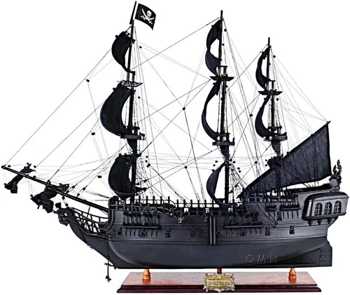 Vista 2 de Old Modern Handicrafts Modelo de barco pirata Black Pearl con vitrina de piso, grande, hecho a mano en cientos de horas, 40 pulgadas de largo x 13.8