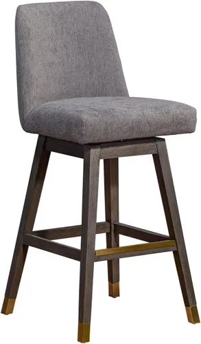 Vista 15 de Armen Living Sicily Modern Farmhouse Taburete giratorio de madera de nogal de 26 pulgadas de altura para encimera de isla de cocina, en piel Crema