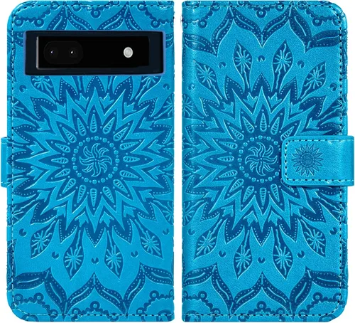 Vista 4 de Asuwish Funda de teléfono para Google Pixel 6A 5G 2022 con protector de pantalla de vidrio templado y piel de girasol, funda delgada con tapa