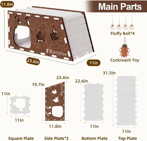 Vista 7 de Cueva de fieltro para gatos de interior, túnel modular escondite para gatos grandes de hasta 22 libras, acogedor condominio de fieltro lavable