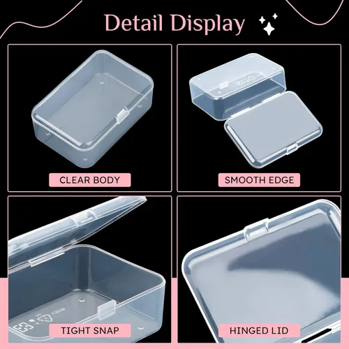 Vista 3 de Paquete de 6 recipientes pequeños de plástico, organizador de cuentas rectangulares transparentes con tapas para crayones y manualidades, soporte