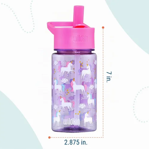 Vista 3 de Wildkin Botella de agua Tritan para niños de 16 onzas con tapa de popote a Unicornio