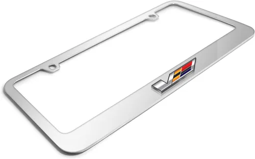 Vista 3 de iPick Image para Cadillac V Logo en 3D en espejo cromado marco de matrícula de metal