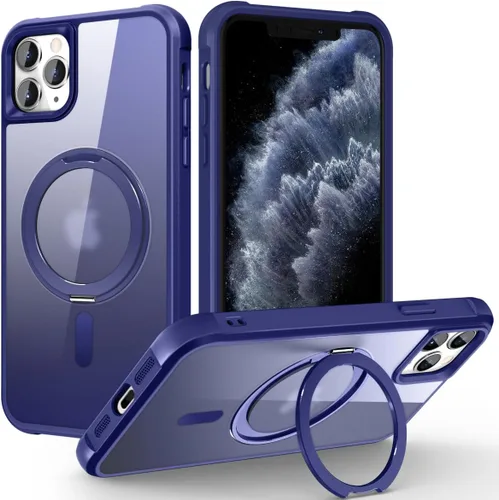 Vista 17 de Funda para iPhone 11 de 6.1 pulgadas con soporte de anillo magnético giratorio de 360°, compatible con MagSafe ligera y translúcida mate, funda