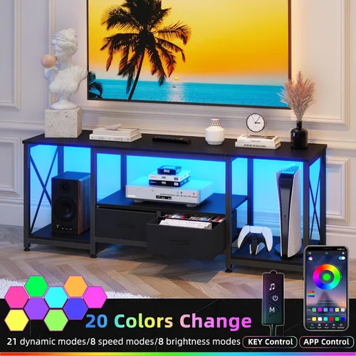 Vista 4 de GYIIYUO Soporte de TV con cajón de tela para TV de 50 y 55 pulgadas, centro de entretenimiento y consola de TV industrial con estantes