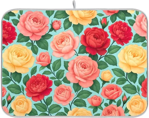 Vista 19 de Tapete de secado de platos de calabaza de otoño con girasol para encimera de cocina, absorbente, almohadilla de microfibra para secar platos