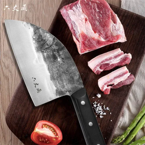 Vista 2 de Cuchillo de chef serbio de forja, cuchillos de corte de espiga completa de acero revestido de alto carbono Almasi Carnicero para cocina, al aire