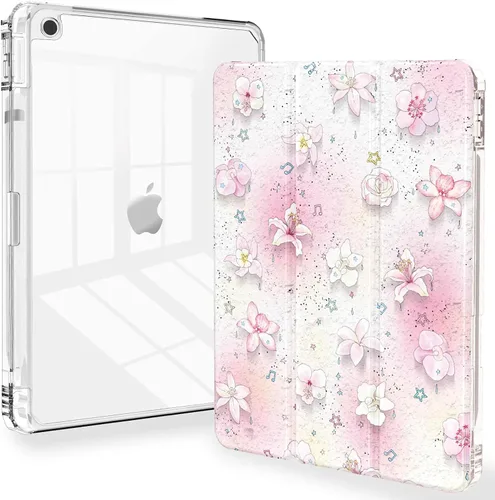 Vista 24 de Feams Funda para iPad de 9ª generación, funda triple para iPad 10.2, cubierta trasera transparente con soporte para lápiz y apagado Ángel
