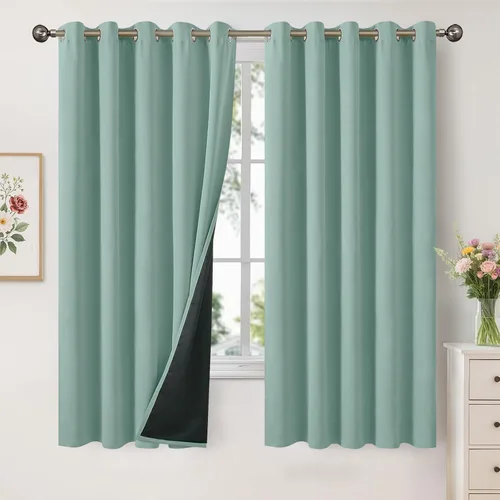 Vista 134 de YoungsTex - Cortinas 100% opacas para dormitorio, con aislamiento térmico y ojales, cortinas oscuras negras con capa pesada para ventana de sala