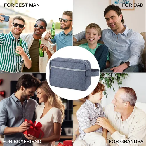 Vista 3 de Neceser de cuero personalizado para hombres, bolsa de aseo de viaje grabada personalizada, regalo de nombre y logotipo personalizado para padre