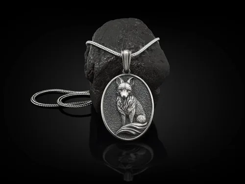Vista 3 de BySilverStone Jewelry - Collar de plata esterlina hecha a mano de zorro para hombre, joyería de zorro de plata para hombres, colgante de plata