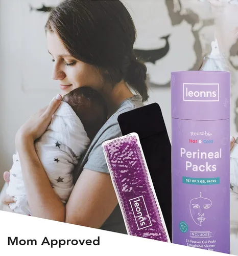 Vista 5 de Leonns® Paquetes de hielo perineal reutilizables para recuperación posparto – 3 paquetes de gel y mangas lavables – Alivio caliente y frío
