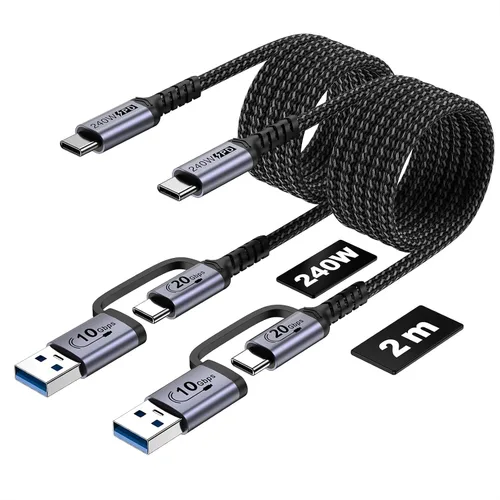 Vista 10 de Cable USB C 2 en 1 Android Auto [1.5 pies, 2 paquetes], cable de Plateado