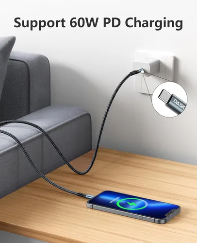 Vista 3 de Dasku iPhone 17 USB C a USB C de carga rápida, 60 W (3.1 A), paquete de 2 cables cargador de carga de 3 pies tipo C para iPhone 17/16/15/15 Plus/15