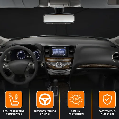 Vista 2 de D-Lumina Winshield - Parasol para Infiniti QX60 2014 2015 2016 2017 2018 2019 2020 2021, protector solar frontal plegable bloquea los rayos UV