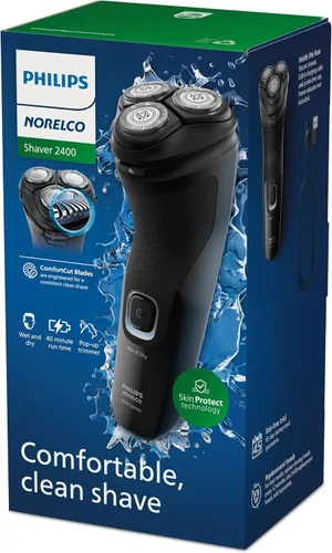 Vista 12 de Philips Norelco Shaver 2400 Series, afeitadora eléctrica en seco y húmedo, recortadora emergente, tapa P, negro profundo, modelo X3001/90