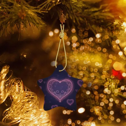 Vista 6 de Adornos para árbol de Navidad, corazón de cerámica, decoración colgante para árbol de Navidad, bonita decoración colgante en forma de estrella