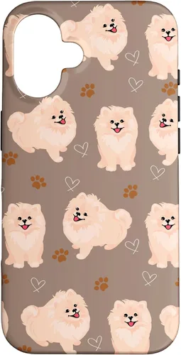 Vista 31 de Funda marrón para iPhone 13 Pro Max con diseño de pomerania y cachorros