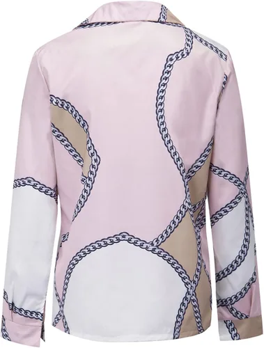 Vista 5 de Blusas para mujer, a la moda de otoño 2022, manga larga, con solapa, estampado de cadena, camisa elegante y cómoda