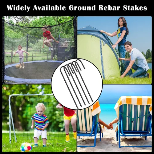 Vista 5 de Sadnyy Paquete de 36 estacas de refuerzo resistentes de 12 pulgadas con gancho en J, estacas de acero negro para jardín, trampolín, tienda