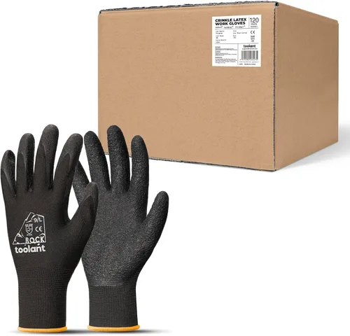Vista 40 de toolant Guantes de trabajo de látex arrugado a granel, guantes de seguridad con revestimiento de goma para hombres y mujeres, 12 pares para Negro