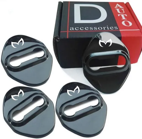 Vista 4 de MAXDOOL Pestillos de bloqueo de puerta de automóvil de acero inoxidable Protector para Mazda 3, 6, Miata MX-5 CX-3, CX-5, CX-9, respaldo adhesivo 3M