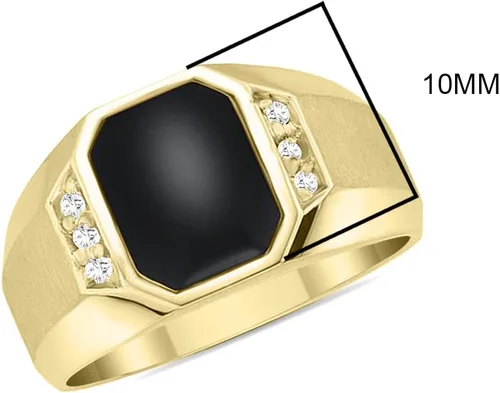 Vista 3 de SZUL Anillo de oro amarillo de 10 quilates con ónix y diamantes para hombre