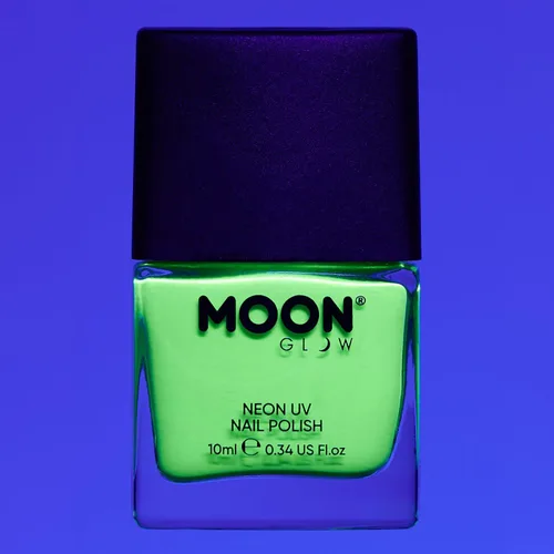 Vista 2 de Moon Glow - Barniz de uñas UV neón Blacklight 0.48oz verde intenso – ¡brilla intensamente bajo luces negras/iluminación UV!