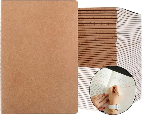 Vista 11 de Paquete de 50 Cuadernos Kraft con Líneas A5 de 8.3x5.5 Pulgadas, Diarios de Viaje Cuadernos al Por Mayor, Cuadernos de Materias 34 Hojas 68 Páginas