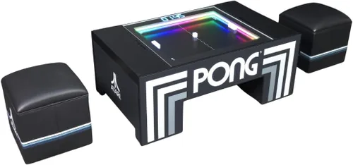 Vista 5 de Atari Pong® Mesa Mecánica Home Edition - Juego de mesa de centro electromecánica con pantalla LED de puntuación, controles ocultos, esferas