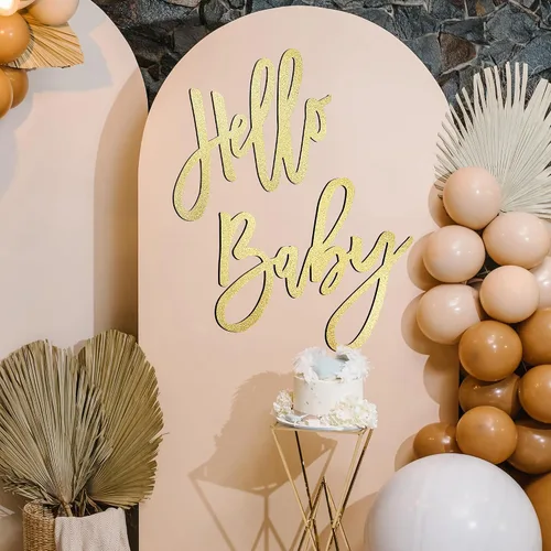 Vista 3 de HELLO BABY Letrero (madera/dorado) para decoración de baby shower, pancarta de fiesta, revelación de género, anuncios de bebé, fiesta de primer