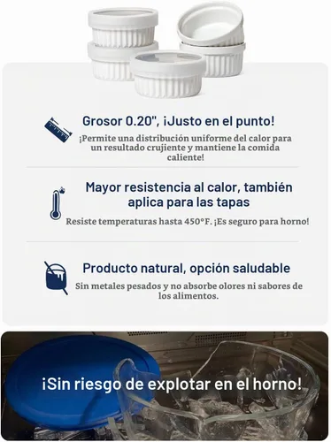 Vista 7 de LE TAUCI Ramequines con tapas de silicona, platos de cerámica para soufflé de 8 OZ, cuencos de ramekin para Crème Brûlée, postre, salsas, aptos