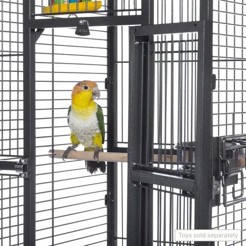 Vista 5 de Prevue Pet Products 34511 Dometop - Jaula para pájaros, pequeña, color negro Powder‑Coated Steel Cage with Wheels, Seed Guards, and Perch, Ideal