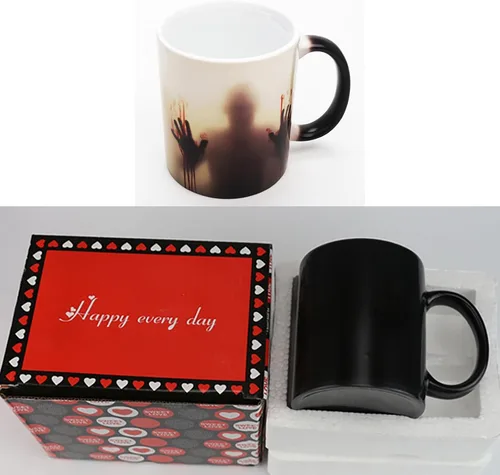 Vista 2 de HS&ROXIN Taza de café de cerámica de Halloween que cambia de color, taza de terror, taza espeluznante, taza de zombi, regalos novedosos