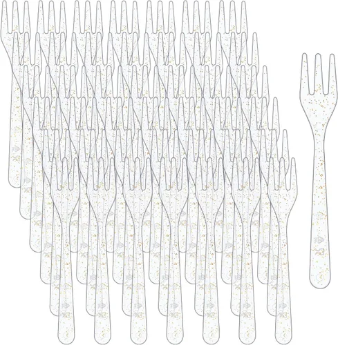 Vista 7 de Skylety 500 mini tenedores de plástico de 3.7 x 0.6 pulgadas, pequeños y pequeños, desechables, tenedores de degustación, utensilios para postres