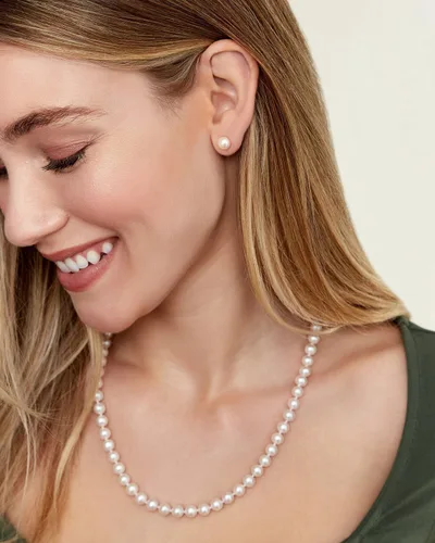 Vista 2 de The Pearl Source Real Pearl Necklace for Women with AAA+ Quality Round White Freshwater Genuine Cultured Pearls