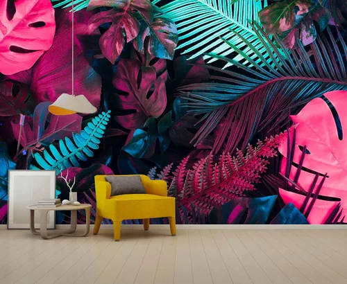 Vista 5 de Reyhui - Papel tapiz tropical de hojas de plátano, mural de pared de hoja de plátano, papel tapiz para pared de planta colorida, mural de pared