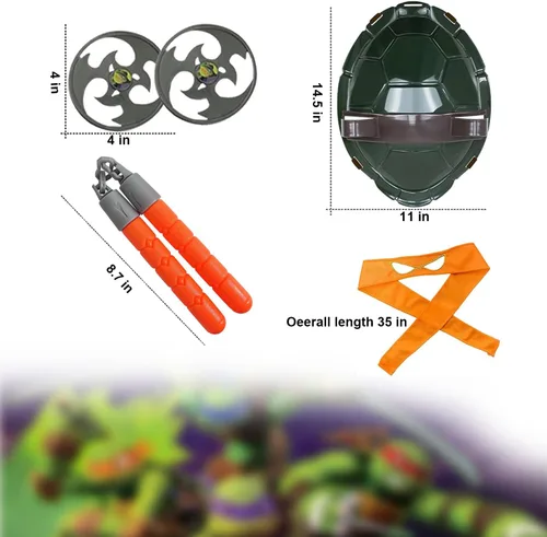Vista 2 de JTQJTQ Disfraz de concha de tortuga para niños, máscara con los ojos vendados, regalo de Navidad, disfraces de ninja de dibujos animados, recuerdos