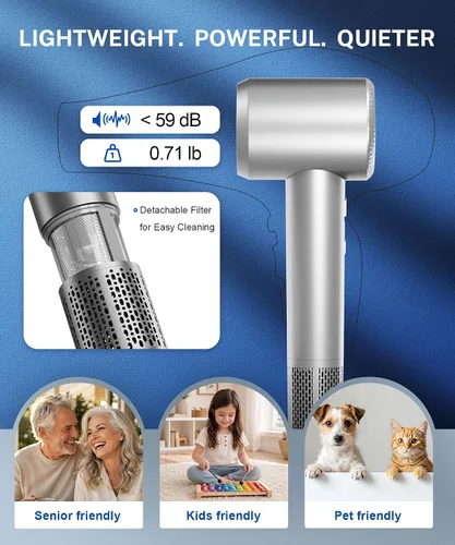 Vista 6 de Secador de pelo, profesional de alta velocidad iónico con difusor, 1500 W