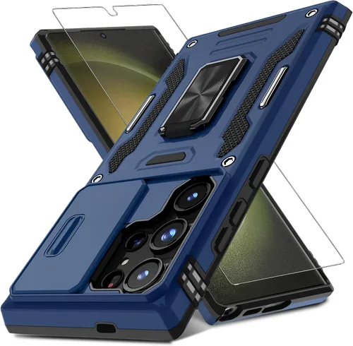Vista 22 de DEERLAMN Funda para Samsung Galaxy S23 con Cubierta Deslizante para Cámara + Protector de Pantalla (2 Paquetes), Soporte de Anillo Giratorio