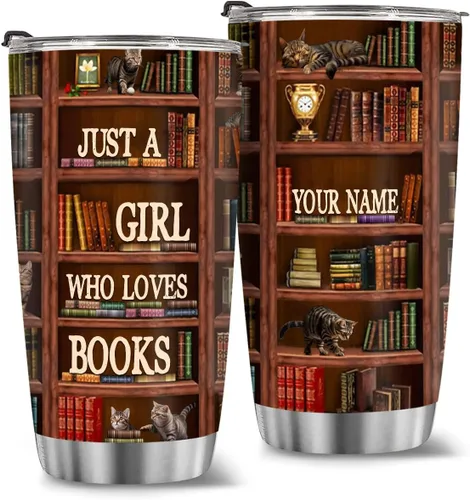Vista 16 de T40413 - Taza personalizada para amantes de los libros, taza de café con texto en inglés "Just A Girl Loves Book", regalo para mujeres y niñas