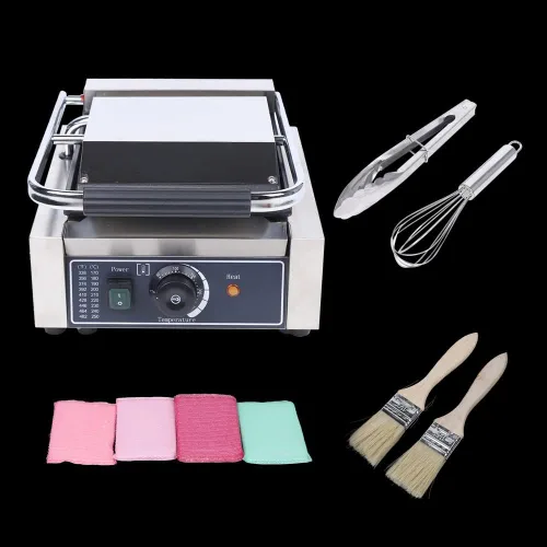 Vista 8 de Prensa comercial Panini, 110V 1800W Plato Plano Sandwich Grill, Acero