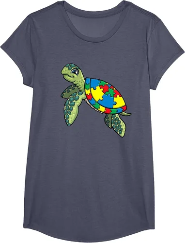 Vista 15 de Turtle Puzzle Pieces for Autism Awareness Kids Women Teacher T-Shirt Asphalt Grey
