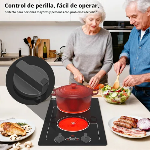 Vista 3 de VBGK - Placa de cocina eléctrica, estufa eléctrica de 110V y 2100W con control de perilla, diseño de encimera/integrado con 9 niveles de potencia