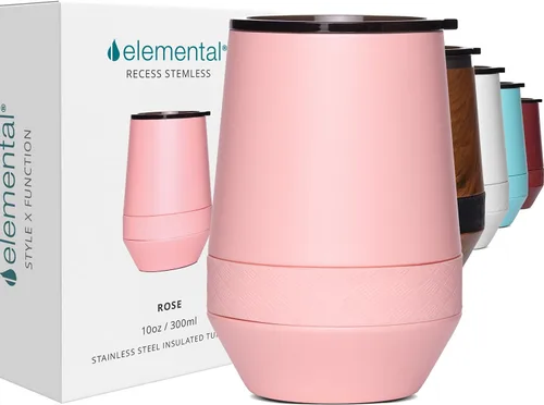 Vista 14 de Elemental Vaso de Vino Recess - Taza de Café de Acero Inoxidable con Triple Pared Aislante para Bebidas Calientes y Frías - Taza Portátil con Tapa