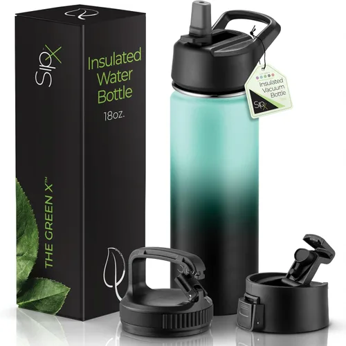 Vista 58 de SIPX™ Botella de Agua Aislada de 18 oz con 3 Tapas – Acero Inoxidable a Prueba de Fugas, Triple Aislamiento – Frío 24 Horas/Caliente 12 Horas