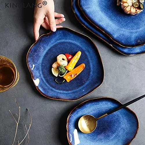 Vista 8 de Juego de 4 platos de cerámica nórdica para ensalada irregular, esmalte Klin Glaze