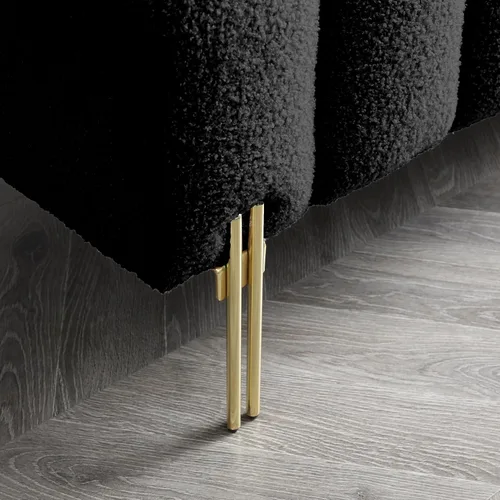 Vista 6 de Holaki Banco moderno de 53.2 pulgadas, cómodo sofá tapizado de tela sherpa, de 2 plazas, reposapiés, banco otomano con patas de metal dorado y Negro