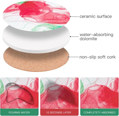 Vista 4 de Posavasos para bebidas con soporte dorado, juego de posavasos absorbentes de mármol con base de corcho para protección de mesa