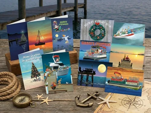 Vista 7 de Stonehouse Collection Tarjeta de Navidad con corona náutica personalizada, 24 tarjetas y sobres (personalizable) 18 Boating Cards and Envelopes